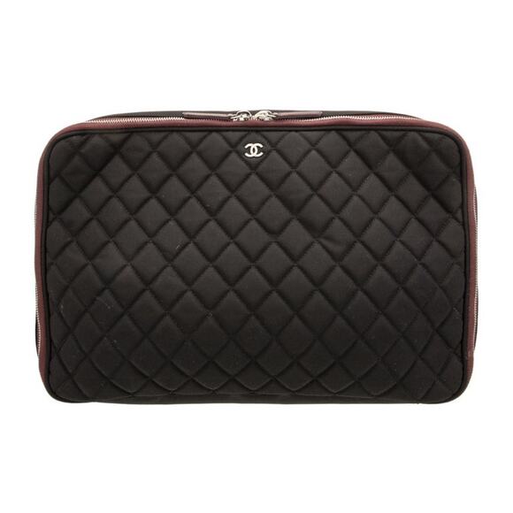 Chanel Quilted Nylon Laptop Case Black Burgundy Limited Edition 2012 - Picture 1 of 11